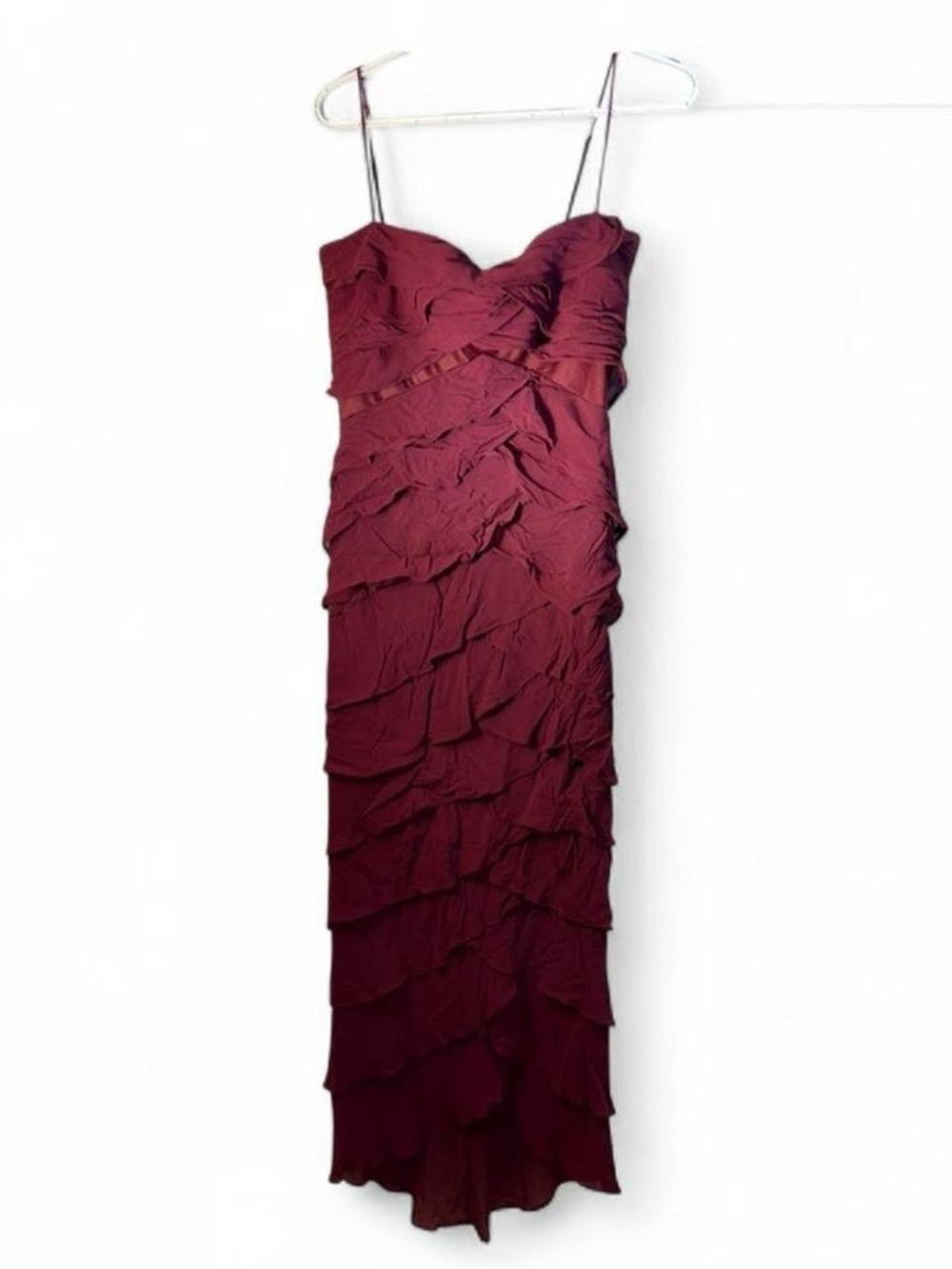 Tadashi Shoji Burgundy Ruffled Maxi Dress